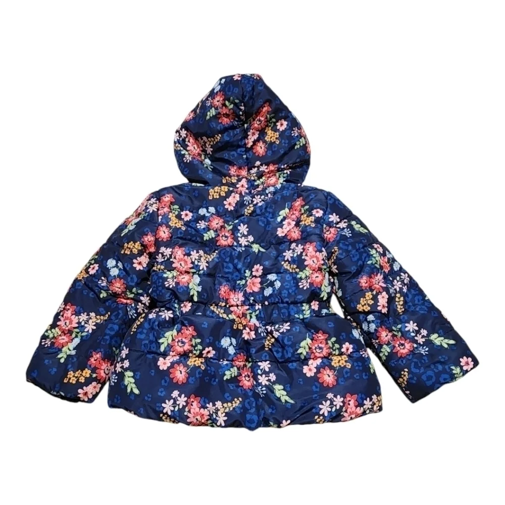 Little Me Girl's Navy Blue Floral Hooded Winter Coat Jacket, 3T